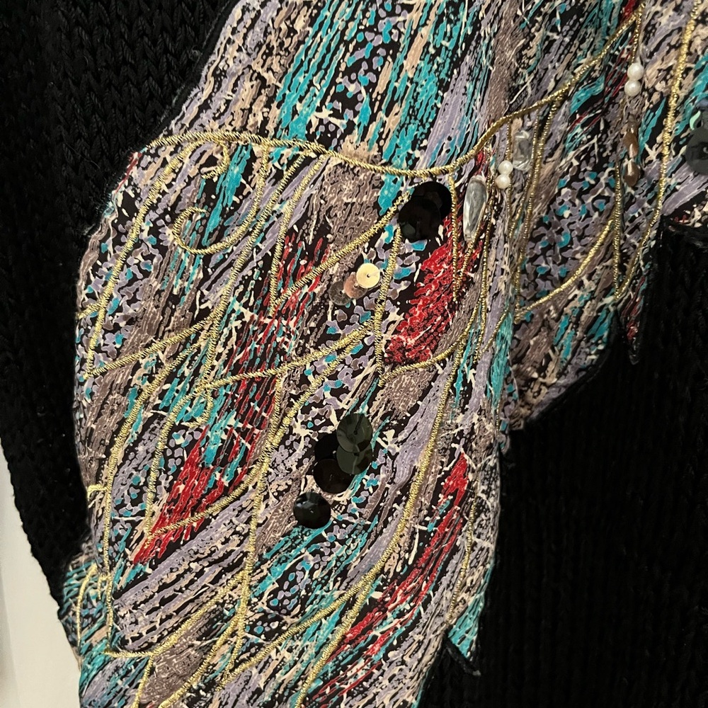Vintage Nannell  Black V-Neck Sweater with Embellished Design Size S/M - Picture 4 of 7
